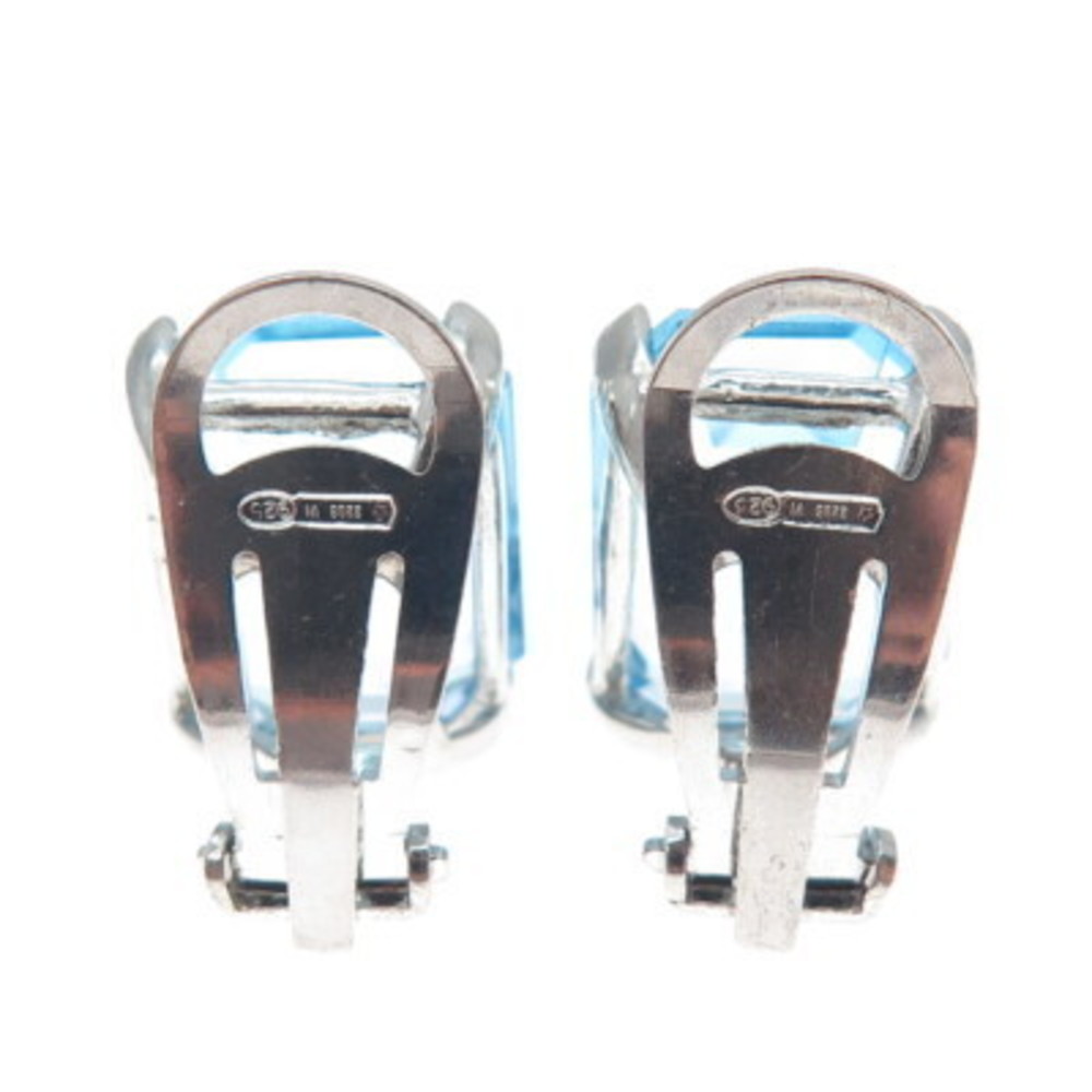 925 Sterling Silver Vintage Italy Emerald-Cut Nano Blue Topaz Clip On Earrings - Picture 6 of 8